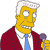 Pixelated yellow-skinned character with white hair, red jacket, blue tie, and visible mouth teeth in a static image.