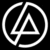 White line art of a triangle within a broken circle on black background, with one version showing a gray rectangle overlay.