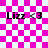 A pink and white checkered background with four identical 'Lizz <3' text icons arranged in a , each displaying different animation effects