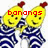 Two yellow cartoon bananas with red stems and smiling faces wear blue-and-white striped pajamas, positioned side-by-side against a white background.