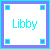 Two side-by-side square icons display the name 'Libby' in pixelated text, each with a distinct border color scheme and corner squares.