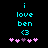 Pixelated cyan text 'i love ben <3' above pink and purple heart icons on black background, with two identical frames showing slight heart position shifts.