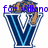 Animated icon featuring a large blue V-shaped symbol with white and light blue accents, topped by a brown tiger-like creature. Purple text appears above the symbol in two versions.