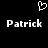 Black background with white pixelated text 'Patrick' repeated twice and a small heart symbol above the left instance.