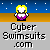 Pixelated character with yellow hair and purple swimsuit against blue starry background, repeated in pattern with text below