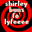 Red and black spiral background with white text reading "shirley buns Fo' lyfeeee" in four identical quadrants.
