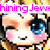 Pixelated anime-style character with blue eyes and pink cheeks, wearing a white top with black trim, under bright pink text reading 'hiningJew' on a yellow background.
