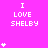 A bright pink background displays repeated 'I LOVE SHELBY' text with varying heart counts in a