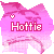 A pixelated pink bow-shaped icon with the text "Hottie" and a small heart symbol, displayed as two animated frames side-by-side showing color variations.