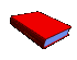 A red book with blue pages rotates through multiple angles against a gray background, showing front, side, and top views.