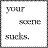 A static pixelated image displays three lines of text in a monochrome palette with a dotted border.