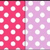 A static image of a polka-dot pattern with alternating pink and light purple sections, featuring white dots and a black text label reading "maesyn" in the upper right.