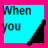 six colored squares with text fragments and a black silhouette, forming a partial sentence