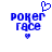 Blue pixelated text 'POKER RACE' with a blue heart above and below the text on white background.