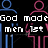 Pixelated text and abstract human figures on a black background with blue and pink lines.