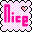 Pixelated of small square icons with pink and beige backgrounds, featuring text and heart symbols in various arrangements