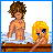 Pixel art of two figures in a hot tub with blue text reading '...000... Hot Tub Party' and heart symbols.