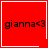 Red square icon with black text 'gianna<3' and white border; four variations show different corner symbols: heart, plus sign, or no symbol.