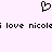 Black pixelated heart symbol above repeated text 'i love nicola' on light purple background.