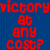 Red pixelated text on blue background reads 'victory at any cost?' repeated three times with one instance changing to 'peace' in the third