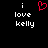 Pixelated text 'i love kelly' in white on black background with red heart symbol above 'i' on left side.