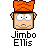 Pixel art character with orange hair, glasses, and mustache; text reads "Jimbo Ellis" below and "Instant Icons .com" to the right on gray background.