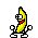 Pixelated banana character with red mouth and white eyes, shown in multiple poses across a