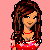 Pixel art contact sheet showing three frames of a female character in red top and black shorts with pink floral patterns, against pink background with "Love You" text at bottom.
