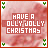 Animated icon with red border and green corner accents displaying 'HAVE A HOLLYJOLLY CHRISTMAS' text over pinkish-red background, showing progressive text rendering from partial to full.
