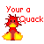 A two-frame animated contact sheet showing a pixelated red duck-like character with yellow feet and beak, paired with red text on white and gray backgrounds.