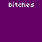 Pixelated text 'bitches' repeated across a purple background with shifting pink rectangular blocks.