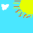 Pixelated yellow square with orange and red pixel lines on the right edge, set against a bright blue background. White cloud shapes and pink hearts appear in different positions across frames.
