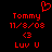 Red pixelated text and symbols on black background with a heart symbol above the text.