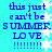 Pixelated blue text on cyan background with white star-like shapes, repeating 'this just can't be SUMMER LOVE !!!!!!!!!' in two vertical