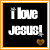 Two side-by-side pixelated with black backgrounds, orange borders, and white text reading "i love jesus!" featuring a small heart symbol