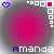 A contact sheet of 11 animated frames showing a repeating pattern with pink circular gradients, blue and white text reading "Amanda," small pixelated hearts, and corner square patterns in purple, red, and white.