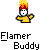 Pixelated character with yellow shirt and flame-topped head in four identical static poses on gray background