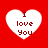 Four white heart shapes on a red background, each containing the text "I love You" in brown pixelated font.