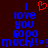Pixelated blue text reads "I love you sooo much!!" with a red heart symbol above, on dark brown background.
