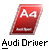 Red rectangular icon with white 'Aa' symbols and pixelated text reading 'Audi Driver' below on gray background.