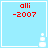 Light blue square with red text 'alli -2007' and white pixelated cross icon in bottom-right corner.