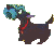 Pixelated 50x50 animated buddy icon featuring a dark dog with blue hair and red collar on gray background, next to green text "Original Icons .com" on dark green background.