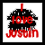 Two side-by-side pixelated buddy icons with "I love Justin" text, one black-and-white background with red text and the other white background with red splatter effect.