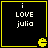 Four identical black square with yellow borders display white text 'i LOVE julia' and a small yellow Pac-Man icon at the bottom right corner of each