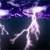 A static pixelated image shows a bright white lightning bolt striking downward against a dark blue and purple gradient background with scattered lighter purple and white pixel clusters.