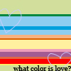 A static image with horizontal color bands and two heart outlines, featuring text at the bottom.