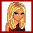 Pixel art of a blonde woman with blue eyes in various poses and text variations, all featuring red accents on clothing or background.