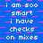 Blue background with pink checkered pattern and repeated white text reading "i am soo smart i have checks on mixes" in pixelated font.
