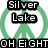 Pixelated icon with green circular outline, black text blocks reading 'Silver Lake' and 'OH EIGHT', white background.