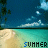 Animated beach scene with turquoise water, sandy shore, and blue sky; text 'SUMMER' in multicolor letters appears above the sand while yellow '05' remains fixed at top left.